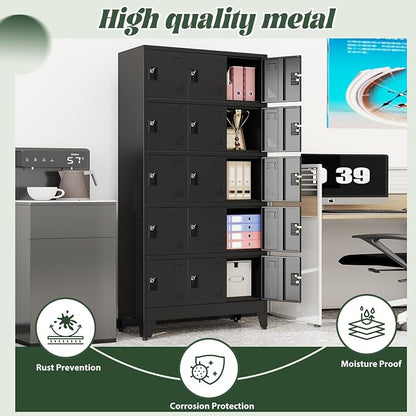 Metal Lockers for Employees-15 Doors Storage Locker with Shelves and Lockable Steel Cabinet for School,Gym,Office,Staff,Assembly Required,Black