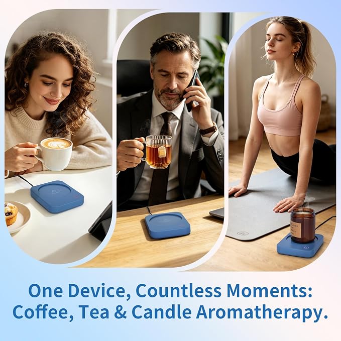 VOBAGA Coffee Mug Warmer for Desk with Auto Shut Off & 3-Temp Settings, Coffee Cup Warmer with Smart Safety Alert Home Office Accessory, Perfect for Coffee, Tea, Milk (No Mug)