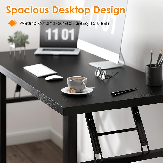 Need Folding Computer Desk, Large 62 inches Folding Table for Home Office, No Install Needed Foldable Writing Table Long Desk, Space-Saving, Black
