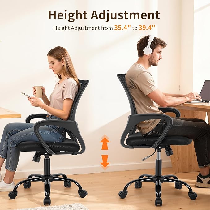 BestOffice Office Chair Ergonomic Cheap Desk Chair Mesh Computer Chair Lumbar Support Modern Executive Adjustable Stool Rolling Swivel Chair for Back Pain (Black)