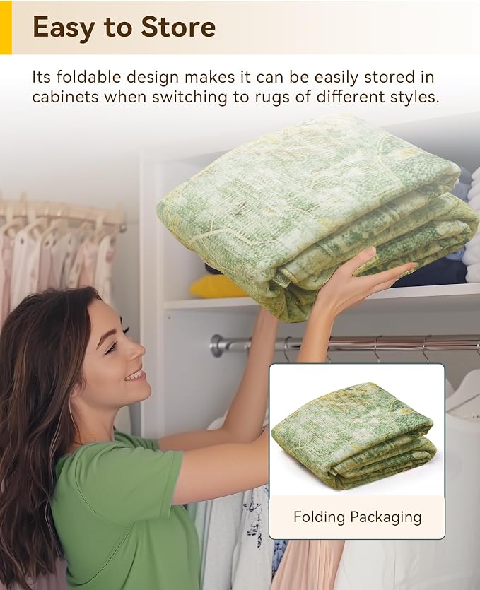 RELEANY Area Rugs Square 7ft Washable Non-Slip, Floral Vintage Distress Medallion Carpet for Living Room Bedroom Dining Room, Sage Green Yellow