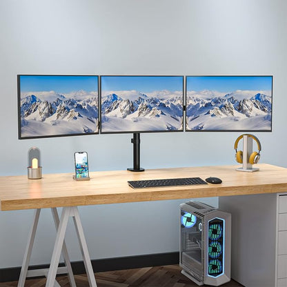 WALI Triple Monitor Mount, 3 Monitor Desk Mount for 13-27 inch Computer Screens, Holds up to 22 lbs, Triple Monitors Stand for Desk, with Tilt, Swivel, Rotation, VESA 75/100mm (M003S), Black
