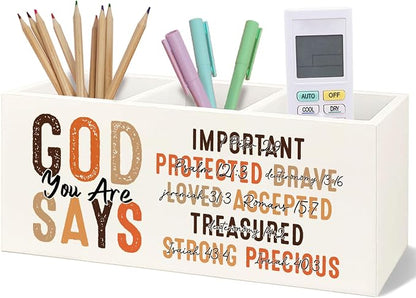 Bookmark Holder Decor Wooden Pen Pencil Holder for Desk, Christian Bible Gifts, God Says you Are Wood Makeup Brush Toothbrush Holder Organizer for Reading Corner Room Library