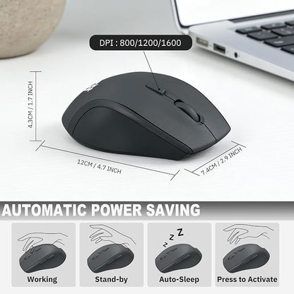 Ergonomic Wireless Keyboard and Mouse Combo, 2.4GHz USB Full Size Keyboard with Wrist Rest and 3 Level DPI Adjustable Wireless Mouse for PC and Laptop Use - Black