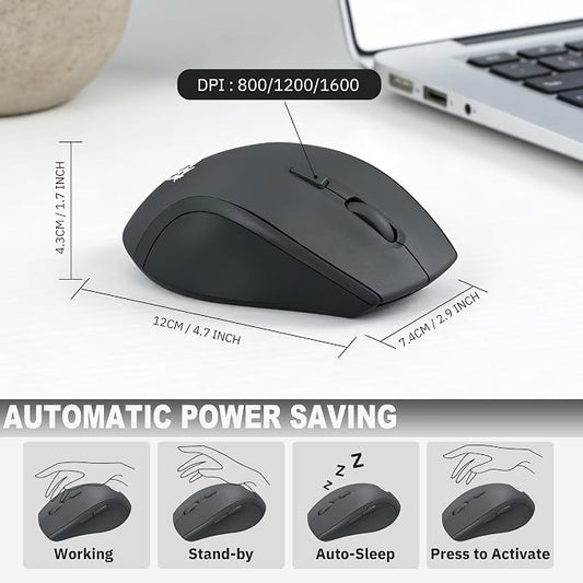 Ergonomic Wireless Keyboard and Mouse Combo, 2.4GHz USB Full Size Keyboard with Wrist Rest and 3 Level DPI Adjustable Wireless Mouse for PC and Laptop Use - Black