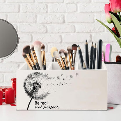 Dandelion Motivational Decorative Pencil Holder for Desk, Be Real Not Perfect Wooden Pen Pencil Holder, Motivational Gifts for Women Men, Motivation Decor for Home Room Office