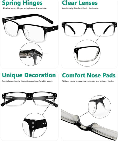 Eyekepper Vintage Reading Glasses for Men - 5 Pack Spring Hinges Classic Readers - Black-Clear Frame +2.75