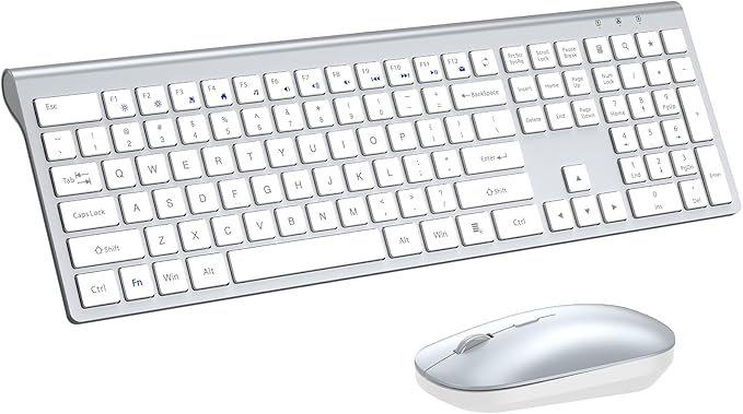 Wireless Keyboard and Mouse Combo, Full Size Keyboard and Mouse, Long Battery Life, Optical Mouse, 2.4G Lag-Free Cordless Mice Keyboard Set Ultra Slim Design for Computer, Laptop, PC, Mac (Silver)