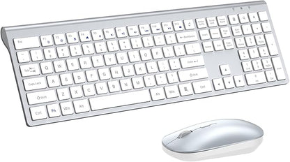 Wireless Keyboard and Mouse Combo, Full Size Keyboard and Mouse, Long Battery Life, Optical Mouse, 2.4G Lag-Free Cordless Mice Keyboard Set Ultra Slim Design for Computer, Laptop, PC, Mac (Silver)