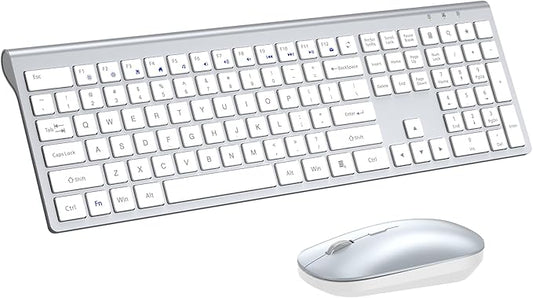 Wireless Keyboard and Mouse Combo, Full Size Keyboard and Mouse, Long Battery Life, Optical Mouse, 2.4G Lag-Free Cordless Mice Keyboard Set Ultra Slim Design for Computer, Laptop, PC, Mac (Silver)