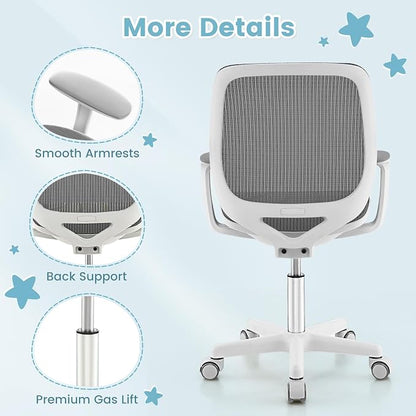Costzon Kids Desk Chair, Height Adjustable Children Study Computer Chair with Armrests, Sit-Brake Casters, Swivel Mesh Task Chair for Boys Girls Teens Students, Kids Chair for Home, Office (Gray)