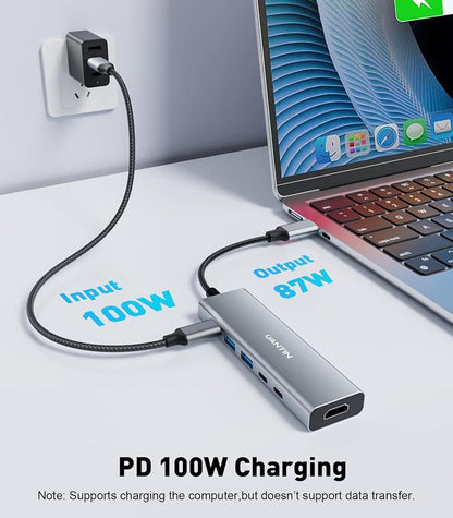 UANTIN USB-C Hub (6-in-1) Multiport Adapter with 10Gbps USB C 3.2 & USB-A 3.2 4K HDMI, 100W Power Delivery, USBC Dongle for MacBook Pro/Air, iPad Pro, ThinkPad, iMac and More