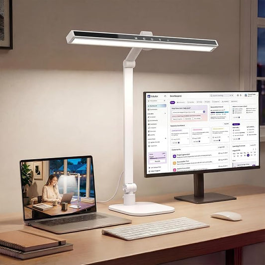 LIONVISON Desk Lamps for Home Office: 2 in 1 Eye-Caring LED Desk Lamp for Worker - 5 Color Temperature 10 Brightness Computer Light - CRI >97 Memory & Timer Func Desk Light for Office