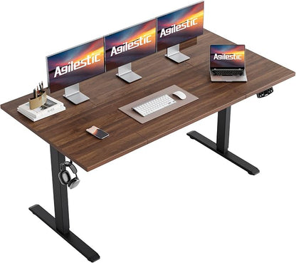 Agilestic Electric Standing Desk, 63 x 23.6 Inches Height Adjustable Desk, Sit Stand up Desk for Work Office Home, Splice Board, Dark Walnut