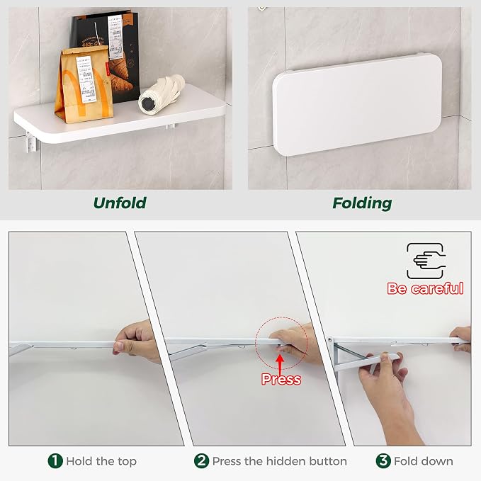 Wall Mounted Folding Table, Folding Desk, The Preferred Choice for Garages and Sheds/Home Offices/Laundries/Home Bars/Kitchens (White, 47.22" D x 19.68" W)