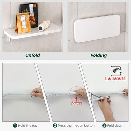 Wall Mounted Folding Table, Folding Desk, The Preferred Choice for Garages and Sheds/Home Offices/Laundries/Home Bars/Kitchens (White, 47.22" D x 19.68" W)