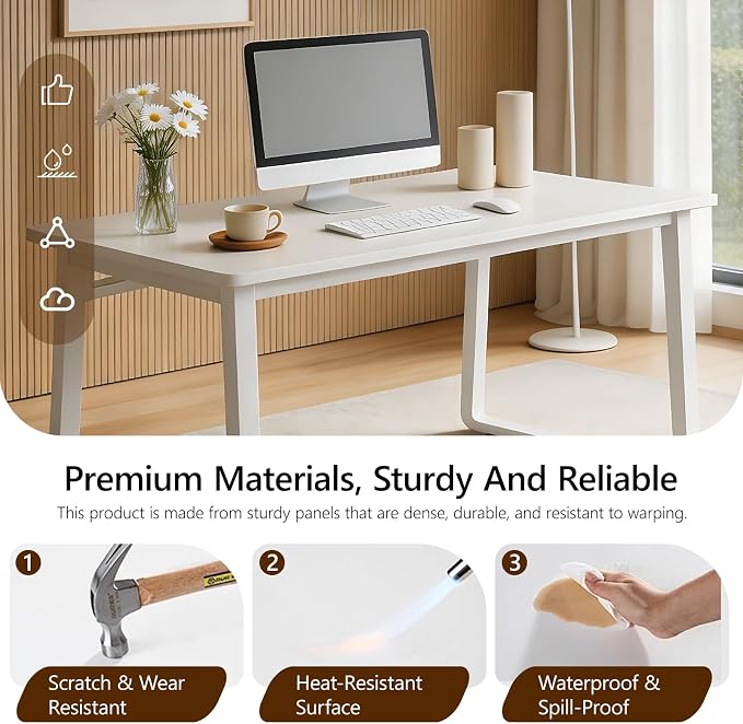 Small Office Computer Desk, Simple Style Writing Desk Waterproof and Scratch-Resistant,Sturdy Study Writing Desk with Wooden Tabletop and Metal Frame for Bedroom, Study Room, Living Room