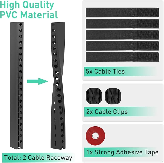 ENONCI Updated Cable Raceway Kit - 77 (5x15.4) Inch Open Slot Wire Covers for Cords, Under Desk Cable Management System to Hide Under Desk/Tv/Computer/Net/Power Cords, (Pack 5)