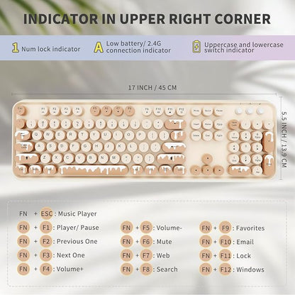 Wireless Keyboard and Mouse Combo, 2.4 GHz Wireless Full-Sized Typewriter Keyboard with Round Keycaps for Windows, Computer, Desktop, PC, Laptop (Ice Cream)