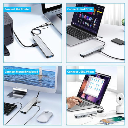 USB C Hub USB Hub 3.0 for Laptop, Upgrade 8 in 2 USB Splitter with USB-C/4 USB A Port Extender, TF/SD Card Slot, 3.5mm Audio Adapter, USBC USB Dongle for PC/Mac/MacBook/Laptop/iPad/Tablet