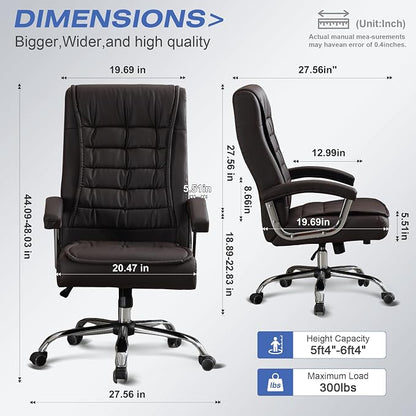 Executive Office Chair Adjustable Leather Chair High Back Swivel Office Desk Chair with Padded Armrest 350lbs Load-Bearing Spring Seat Computer Desk Chair for Home Office, Brown