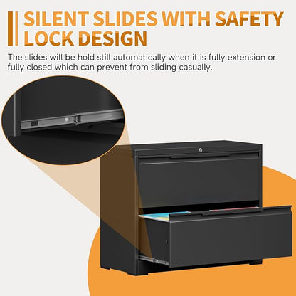 2-Drawer Metal File Cabinet with Lock,Steel Printer Stand with Storage for Home Office,Lateral Filing Cabinet for Legal/Letter/A4 Files,Assembly Required(35.43''W-2 Drawers,Black)