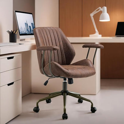 HOOOWOOO Faux Suede Leather Home Office Desk Chair,MCM Modern Ergonomic Task Work Chair,Computer Gaming Chair with Cushion Seat Mid Back for Long Hours(Chocolate Brown)