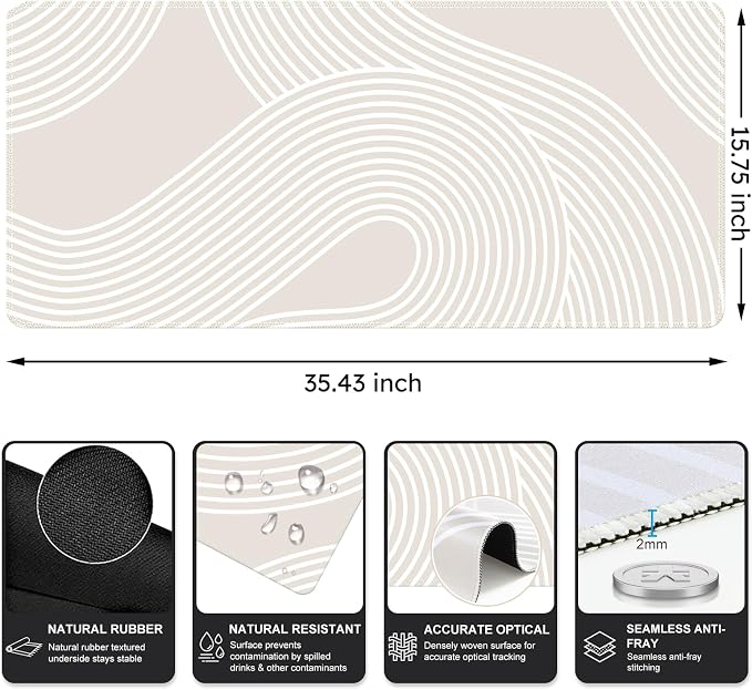 iCasso Big Desk Pad, XXL Extended Gaming Mouse Pad, Large Mouse Pad for Desk Rubber Base Mousepad with Stitched Edges, Keyboard Mouse Mat for Work, Game, Office, Home, Lines