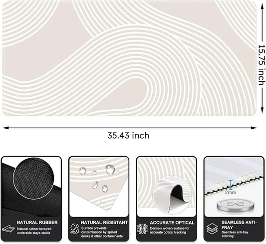 iCasso Big Desk Pad, XXL Extended Gaming Mouse Pad, Large Mouse Pad for Desk Rubber Base Mousepad with Stitched Edges, Keyboard Mouse Mat for Work, Game, Office, Home, Lines