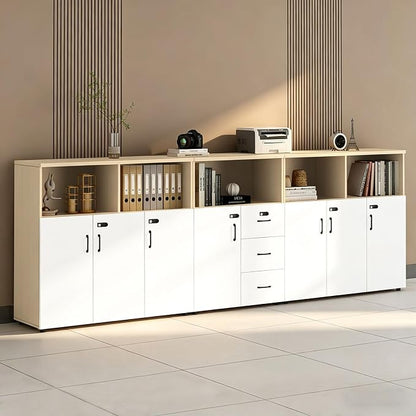 File Cabinet with Password Lock, Wood Lateral Filing Cabinet for Letter/A4 Files, 3 Drawer with Door, Printer Stand with Open Shelves for Home Office