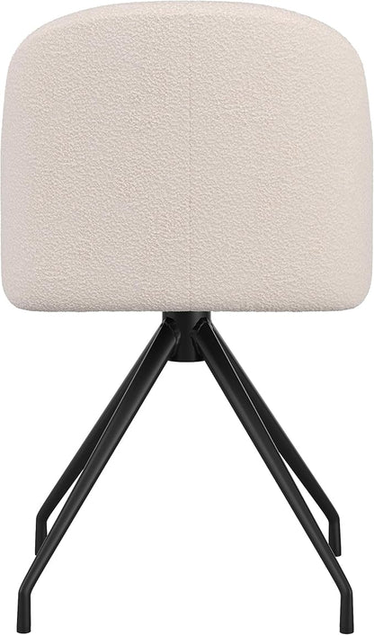 Martha Stewart Sora Stationary Swivel Task Chair with Sloped Arms for Home Office in White Boucle with Oil Rubbed Bronze Frame