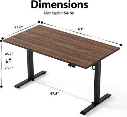 Agilestic Electric Standing Desk, 63 x 23.6 Inches Height Adjustable Desk, Sit Stand up Desk for Work Office Home, Splice Board, Dark Walnut