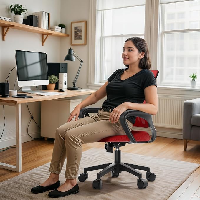 Ergonomic Office Chair, Breathable Mesh Computer Desk Chair | with Lumbar Support & Armrest, Rolling Swivel Adjustable Tilt Lock for Home Office/Gaming, Bedroom Study, Red