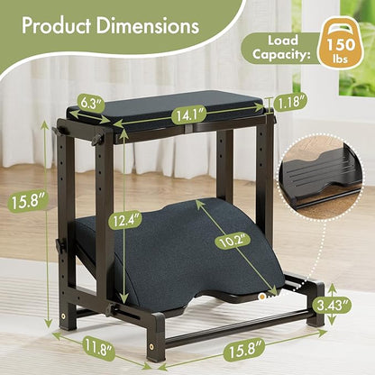 Double Step Foot Rest Under Desk, Adjustable Wooden Desk Foot Rest with 4 Heights, Ergonomic Foot Stool with Cushion for Office, Gaming & Study (Black)