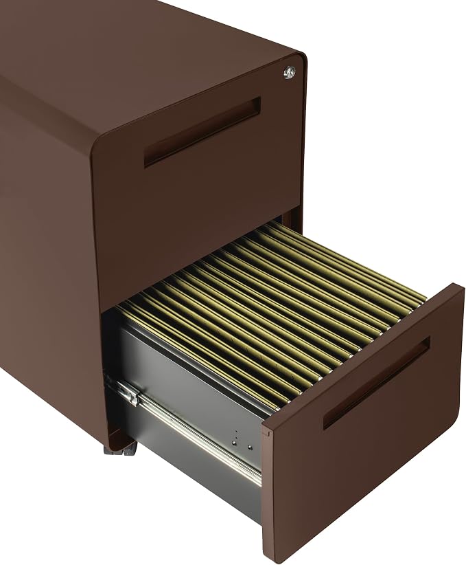 Laura Davidson Furniture Stockpile 2 Drawer Mobile File Cabinet with Lock - Under Desk Metal Filing Cabinet, Legal/Letter File Folders, Wheels and Stationary Feet, Pre-Assembled, Dark Brown