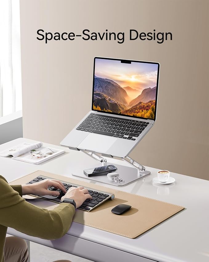 Orlian Foldable Aluminum Laptop Stand for 10-17.3" Laptops, Height Adjustable Portable Ergonomic Computer Holder, Space Saving Desk with Heat Dissipation. Compatible with MacBook/Dell/HP etc, Silver