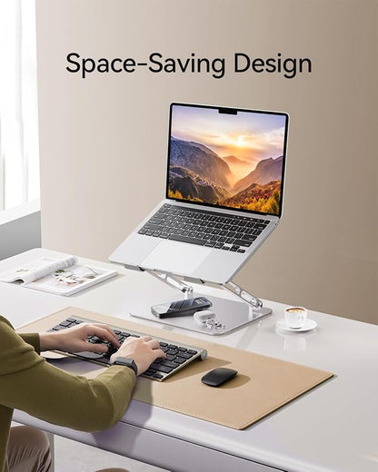 Orlian Foldable Aluminum Laptop Stand for 10-17.3" Laptops, Height Adjustable Portable Ergonomic Computer Holder, Space Saving Desk with Heat Dissipation. Compatible with MacBook/Dell/HP etc, Silver