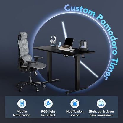 HUANUO One-Piece AI-Powered Electric Standing Desk, Smart APP, Work with Alexa & Google, Adjustable Height, 3 Memory Settings, Sedentary Reminder, Ergonomic Sit-Stand Desk, 48-inch, Black