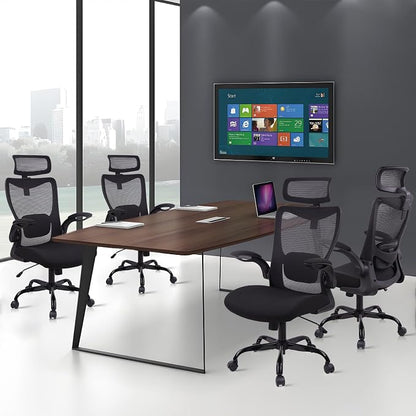 CLATINA Heavy Duty Ergonomic Mesh Office Chair 400LBS, Big and Tall Desk Chair with Adjustable Lumbar Support & Headrest, Flip Up Padded Arms, Swivel Computer Chair for Home, Conference, Black, 4 PACK