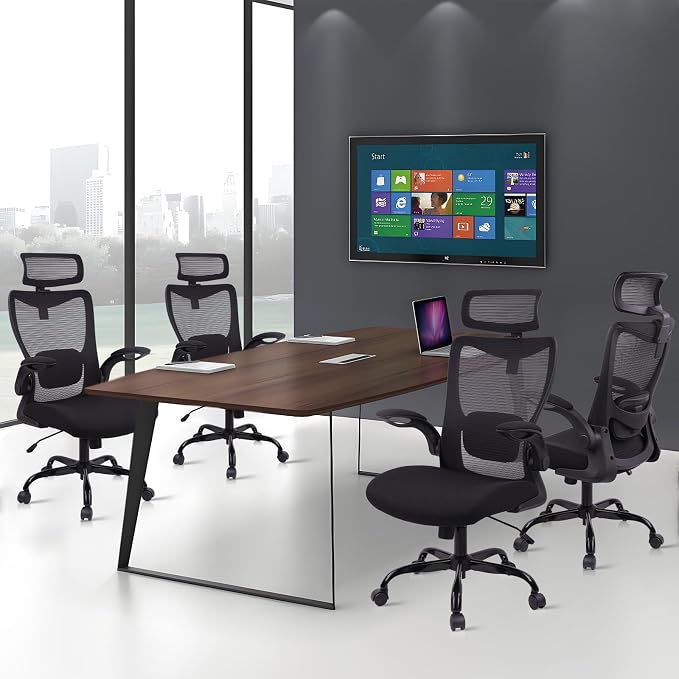 CLATINA Heavy Duty Ergonomic Mesh Office Chair 400LBS, Big and Tall Desk Chair with Adjustable Lumbar Support & Headrest, Flip Up Padded Arms, Swivel Computer Chair for Home, Conference, Black, 2 PACK
