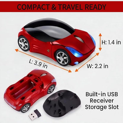 Red Wireless Car Mouse, 2.4G with USB Receiver, 1600DPI Optical, Cute Mini Computer Mouse, for Laptop, PC, Tablet, Windows, Mac OS