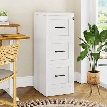 Small Metal 3-Drawer File Cabinet, Under-Desk Filing Cabinet, White | Locking, Adjustable Hanging Rail, Fit A4, FC, Letter, Hanging File Folders for Home Office Storage Organization, 1PS