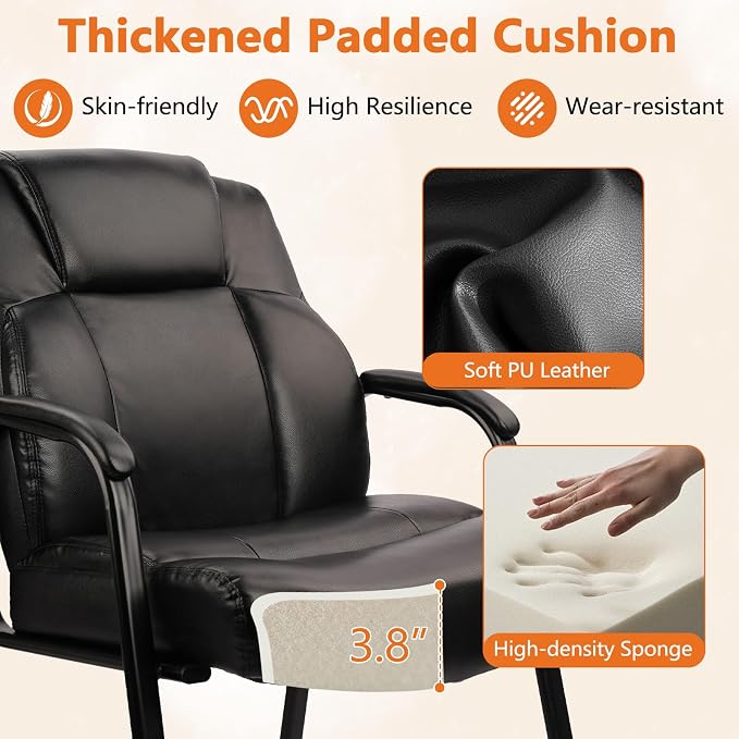 CLATINA Big Tall 500 LBS Wide Guest Chair Heavy Duty, Leather Side Reception Chairs with Padded Armrest No Wheels, Executive Office Desk Chair for Meeting Conference Waiting Room Home, Black 6 Pack