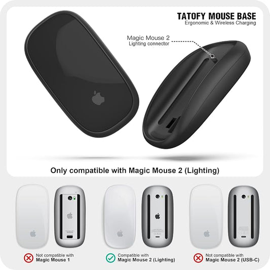 TATOFY Mouse Charger Compatible with Magic Mouse 2 (Lighting) Grip with Wireless Charging Support, Ergonomic Base (Black)