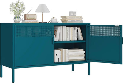 Metal Storage Cabinet with 2 Doors & Adjustable Shelves, 25" H Blue Accent Cabinet, Metal Locker Storage Cabinets, Tv Stand Cabinet for Home, Office, Living Room, Entryway