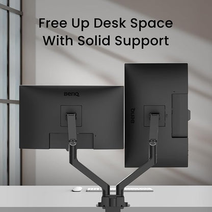 BenQ BDH01 Dual Monitor Arm -Gas Spring Monitor Stand for 2 Screens Up to 35'' & 44lbs, Heavy Duty, Quick Installation, No Sagging, Top Clamp and Grommet Base, Reinforcement Plate, VESA 75x75 &100x100