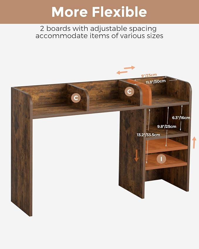 LAND·VOI Desktop Bookshelf, Countertop Storage Hutch with 5 Shelves for Computer Desk, Desk Organizer for Home Office Dorm, Dressing Tabletop, Bar Countertop, Rustic Brown EDS01R