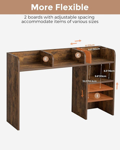 LAND·VOI Desktop Bookshelf, Countertop Storage Hutch with 5 Shelves for Computer Desk, Desk Organizer for Home Office Dorm, Dressing Tabletop, Bar Countertop, Rustic Brown EDS01R