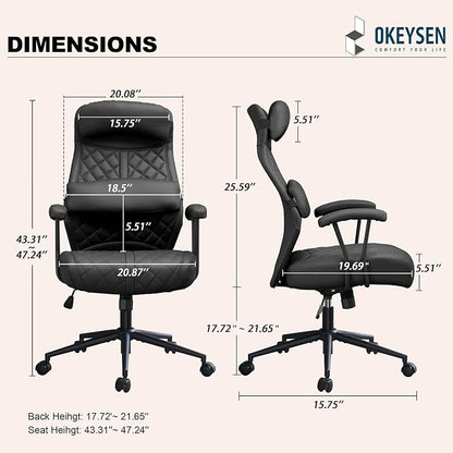 Okeysen Modern Leather Office Chair, High Back Conference Room Chairs Mid-Century Reclining Office Chairs with Removable Pillow, Padded Executive Office Chair for Home, Office.