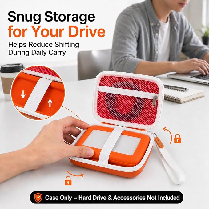 Case Compatible with LaCie Rugged Mini 1TB/ 2TB/ 4TB/ 5TB External Hard Drive Portable HDD, Storage Holder for Hard Drives for Mac and PC Computer & USB 3.0 2.0 Cable SD Cards (Flame)